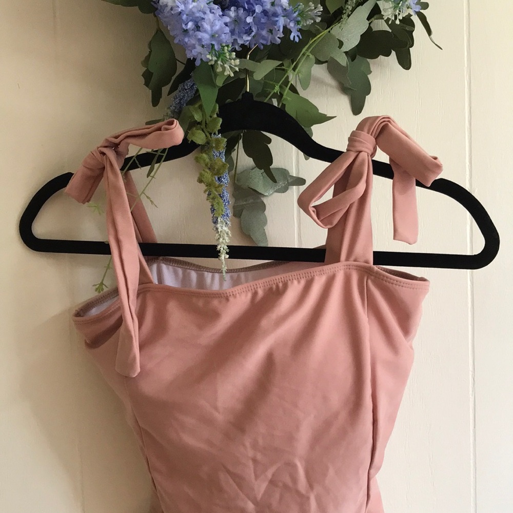 Baby Pink Tie Top Swimsuit Onepiece